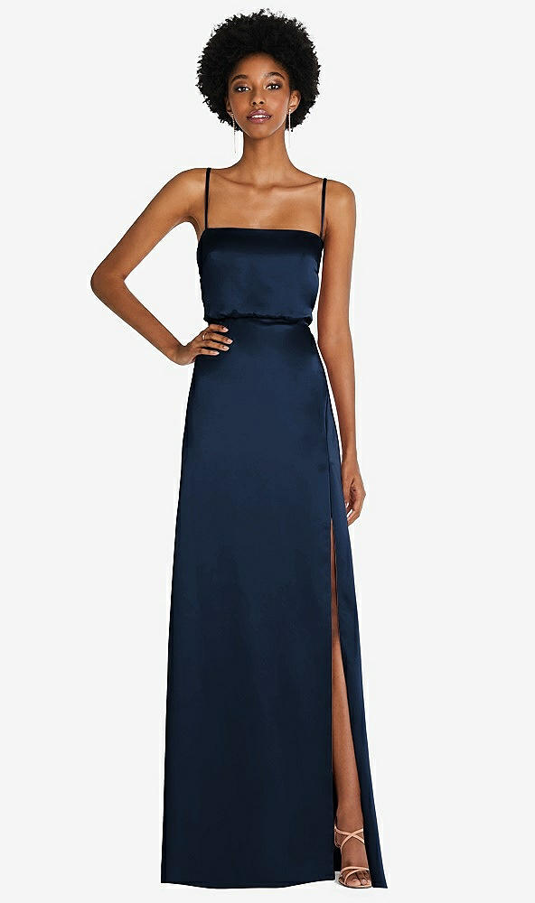 Front View - Midnight Navy Low Tie-Back Maxi Dress with Adjustable Skinny Straps
