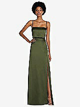 Front View Thumbnail - Olive Green Low Tie-Back Maxi Dress with Adjustable Skinny Straps