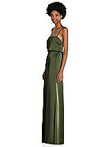 Side View Thumbnail - Olive Green Low Tie-Back Maxi Dress with Adjustable Skinny Straps