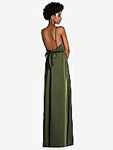 Rear View Thumbnail - Olive Green Low Tie-Back Maxi Dress with Adjustable Skinny Straps