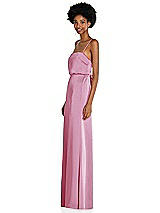 Side View Thumbnail - Powder Pink Low Tie-Back Maxi Dress with Adjustable Skinny Straps