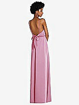 Rear View Thumbnail - Powder Pink Low Tie-Back Maxi Dress with Adjustable Skinny Straps