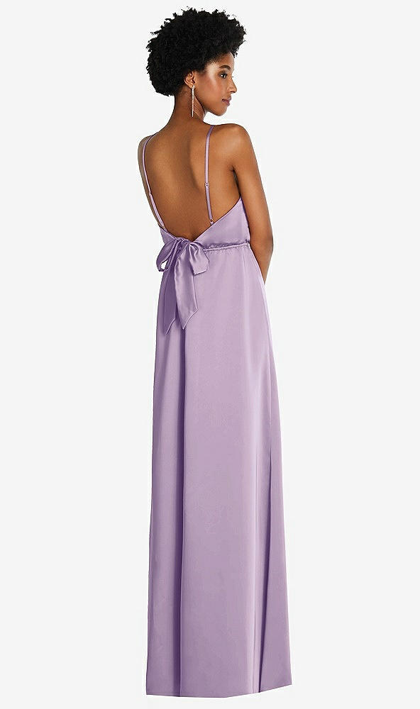 Back View - Pale Purple Low Tie-Back Maxi Dress with Adjustable Skinny Straps