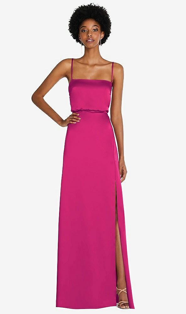 Front View - Think Pink Low Tie-Back Maxi Dress with Adjustable Skinny Straps