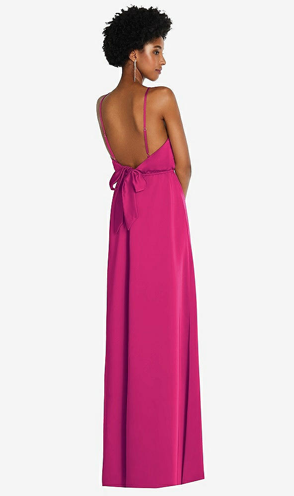Back View - Think Pink Low Tie-Back Maxi Dress with Adjustable Skinny Straps