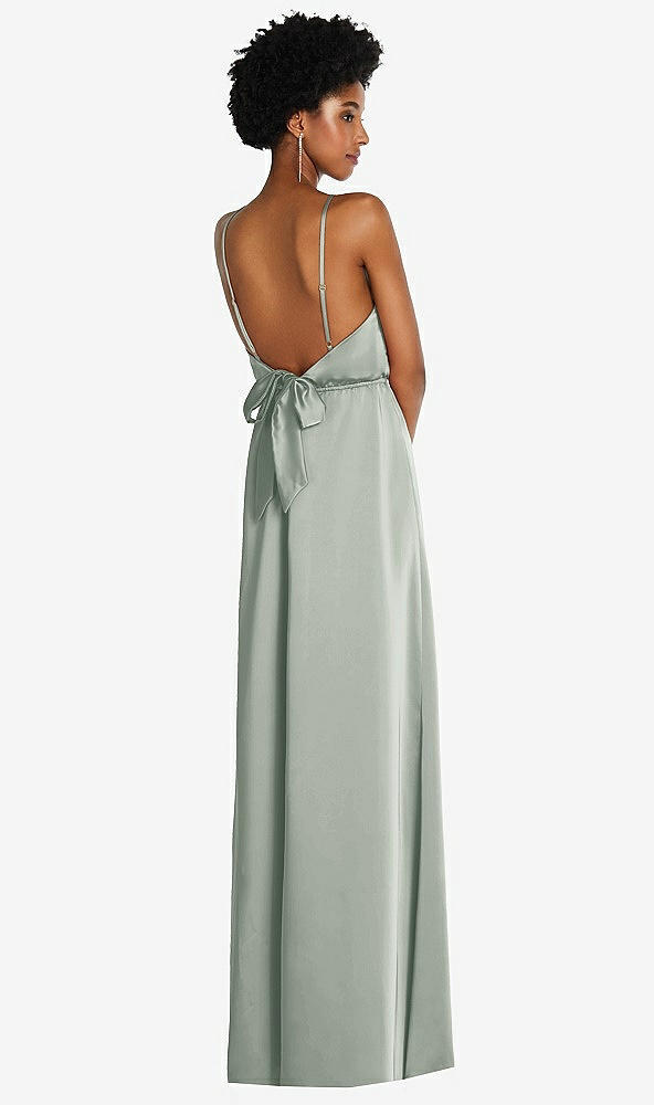 Back View - Willow Green Low Tie-Back Maxi Dress with Adjustable Skinny Straps