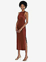 Front View Thumbnail - Auburn Moon Jewel Neck Sleeveless Midi Dress with Bias Skirt