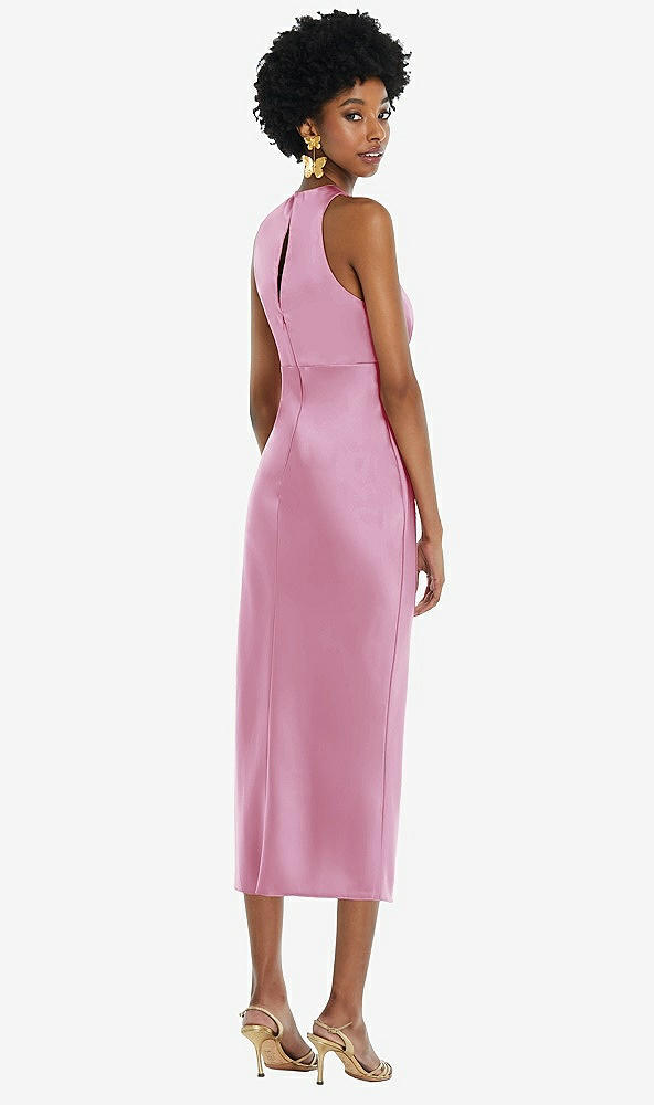 Back View - Powder Pink Jewel Neck Sleeveless Midi Dress with Bias Skirt