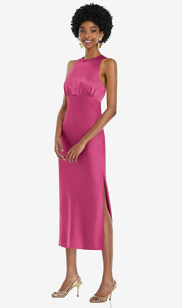 Front View - Tea Rose Jewel Neck Sleeveless Midi Dress with Bias Skirt