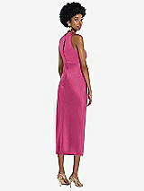 Rear View Thumbnail - Tea Rose Jewel Neck Sleeveless Midi Dress with Bias Skirt