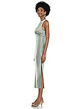 Side View Thumbnail - Willow Green Jewel Neck Sleeveless Midi Dress with Bias Skirt