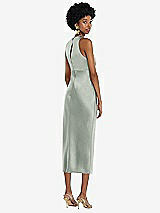 Rear View Thumbnail - Willow Green Jewel Neck Sleeveless Midi Dress with Bias Skirt