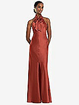 Front View Thumbnail - Amber Sunset Scarf Tie Stand Collar Maxi Dress with Front Slit