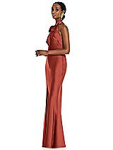 Side View Thumbnail - Amber Sunset Scarf Tie Stand Collar Maxi Dress with Front Slit