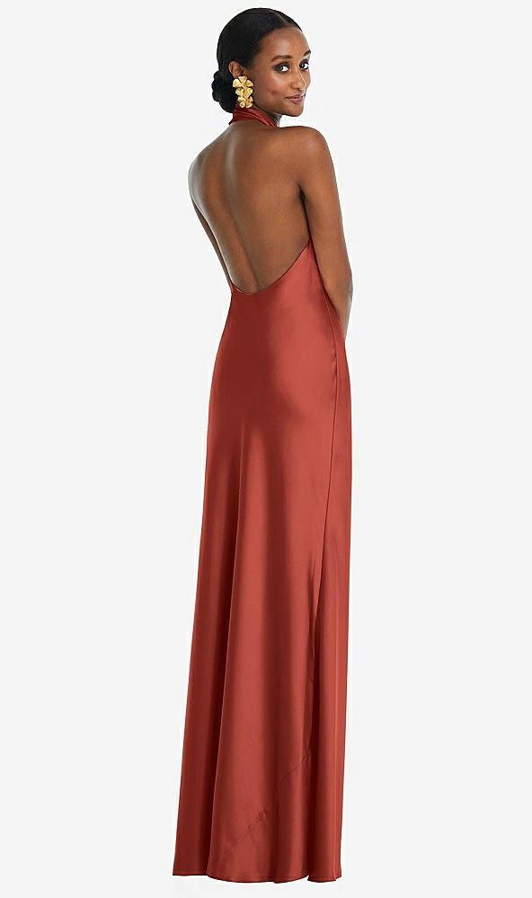 Back View - Amber Sunset Scarf Tie Stand Collar Maxi Dress with Front Slit