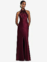 Front View Thumbnail - Cabernet Scarf Tie Stand Collar Maxi Dress with Front Slit