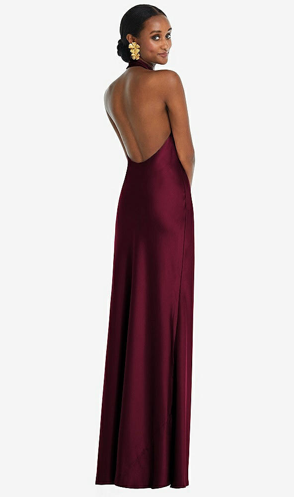 Back View - Cabernet Scarf Tie Stand Collar Maxi Dress with Front Slit