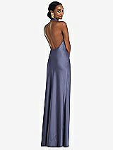 Rear View Thumbnail - French Blue Scarf Tie Stand Collar Maxi Dress with Front Slit