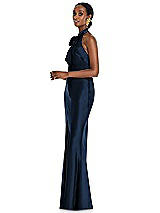 Side View Thumbnail - Midnight Navy Scarf Tie Stand Collar Maxi Dress with Front Slit