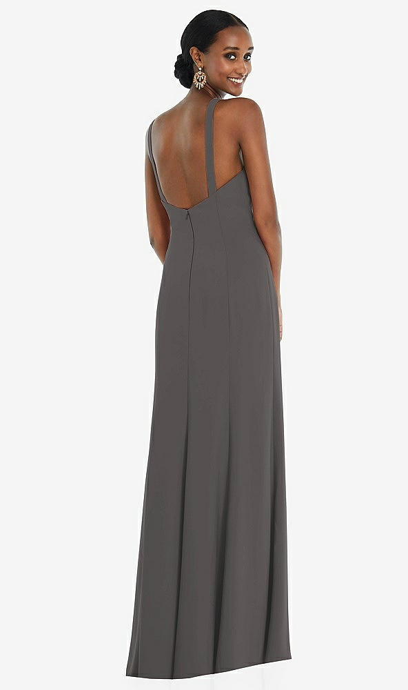 Back View - Caviar Gray Criss Cross Halter Princess Line Trumpet Gown