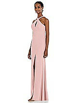 Side View Thumbnail - Rose - PANTONE Rose Quartz Criss Cross Halter Princess Line Trumpet Gown