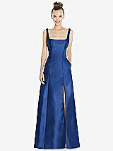 Front View Thumbnail - Classic Blue Sleeveless Square-Neck Princess Line Gown with Pockets