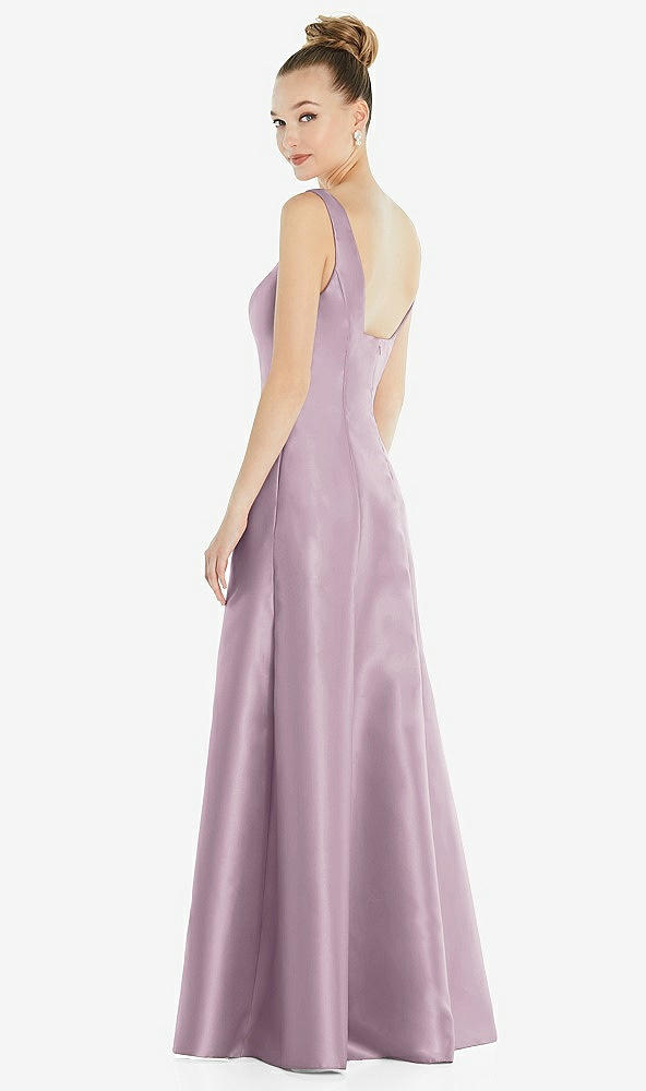 Back View - Suede Rose Sleeveless Square-Neck Princess Line Gown with Pockets