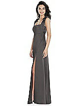 Side View Thumbnail - Caviar Gray Flat Tie-Shoulder Empire Waist Maxi Dress with Front Slit