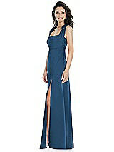 Side View Thumbnail - Dusk Blue Flat Tie-Shoulder Empire Waist Maxi Dress with Front Slit