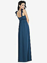 Rear View Thumbnail - Dusk Blue Flat Tie-Shoulder Empire Waist Maxi Dress with Front Slit