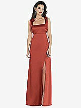 Front View Thumbnail - Amber Sunset Flat Tie-Shoulder Empire Waist Maxi Dress with Front Slit