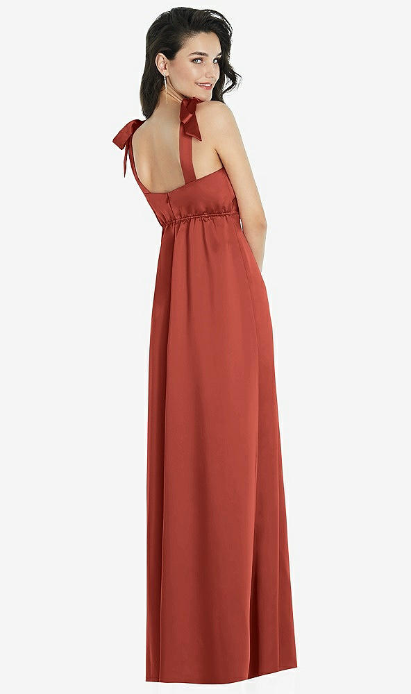 Back View - Amber Sunset Flat Tie-Shoulder Empire Waist Maxi Dress with Front Slit