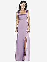 Front View Thumbnail - Pale Purple Flat Tie-Shoulder Empire Waist Maxi Dress with Front Slit