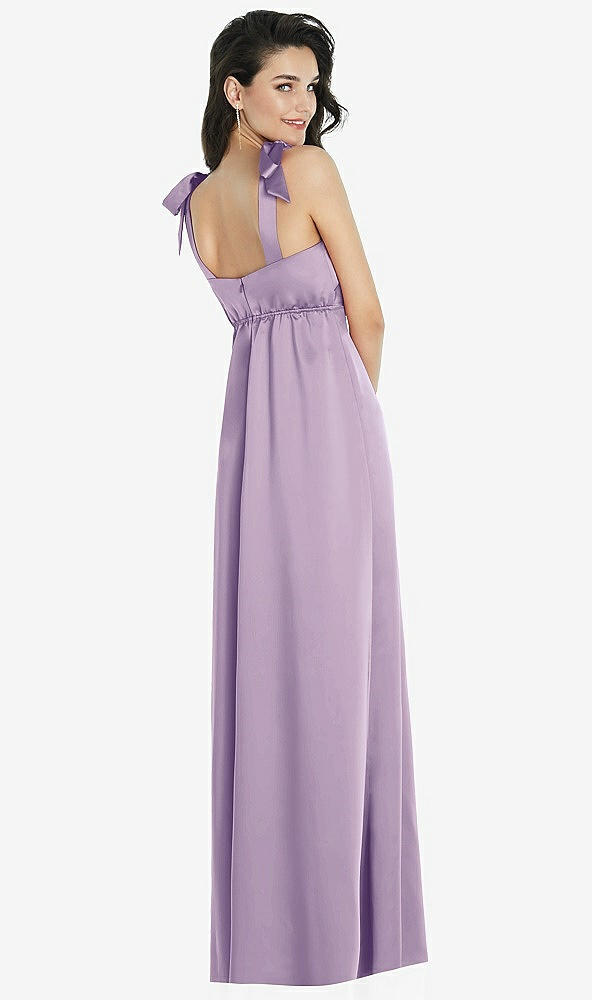 Back View - Pale Purple Flat Tie-Shoulder Empire Waist Maxi Dress with Front Slit