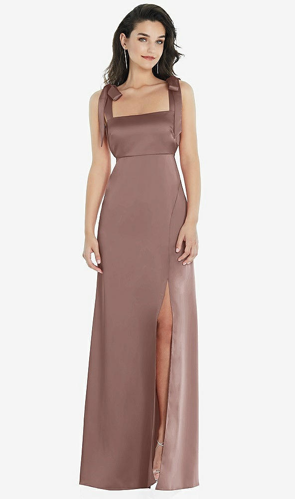 Front View - Sienna Flat Tie-Shoulder Empire Waist Maxi Dress with Front Slit