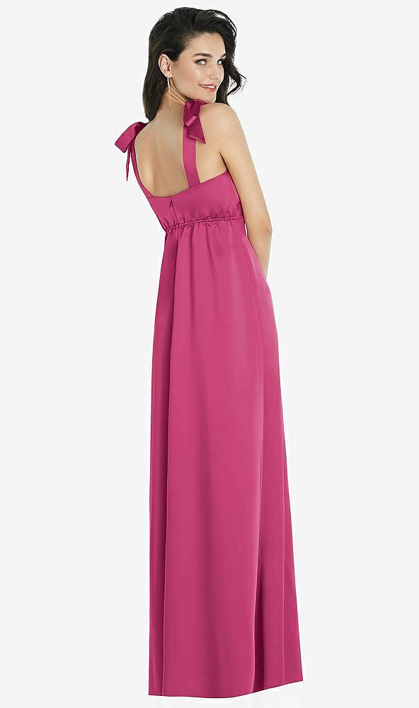 Back View - Tea Rose Flat Tie-Shoulder Empire Waist Maxi Dress with Front Slit