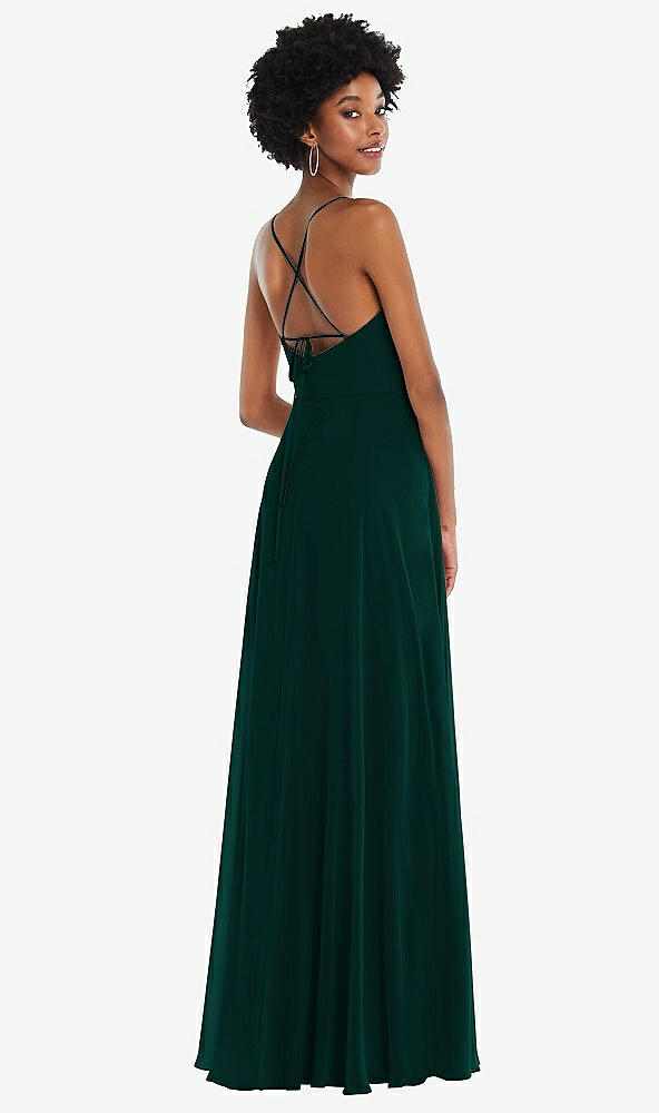 Back View - Evergreen Scoop Neck Convertible Tie-Strap Maxi Dress with Front Slit