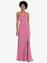 Alt View 1 Thumbnail - Orchid Pink Scoop Neck Convertible Tie-Strap Maxi Dress with Front Slit