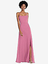 Front View Thumbnail - Orchid Pink Scoop Neck Convertible Tie-Strap Maxi Dress with Front Slit