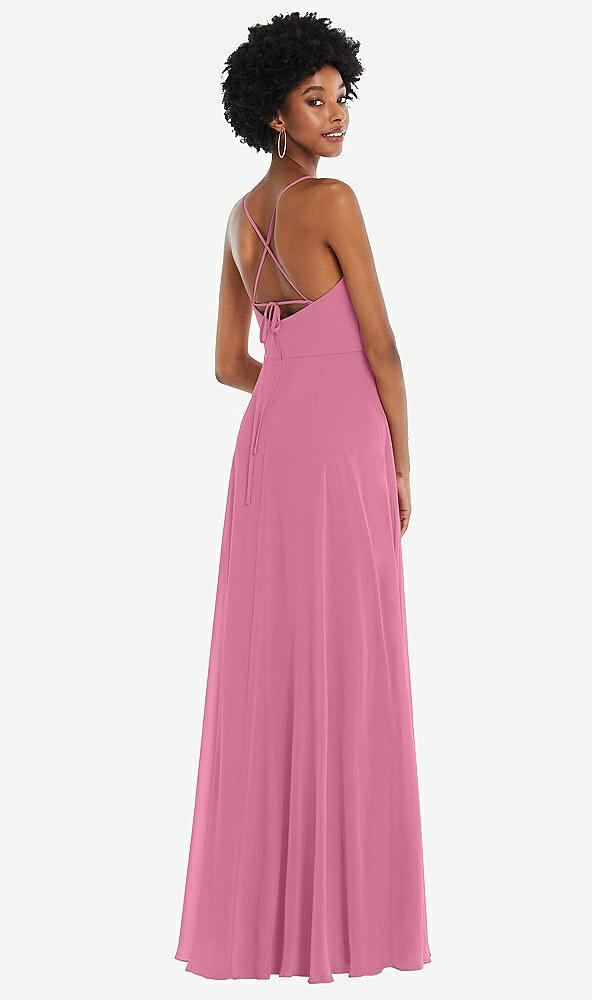 Back View - Orchid Pink Scoop Neck Convertible Tie-Strap Maxi Dress with Front Slit
