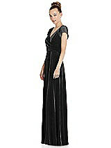 Side View Thumbnail - Black Cap Sleeve Faux Wrap Velvet Maxi Dress with Pockets