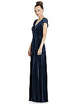 Side View Thumbnail - Midnight Navy Cap Sleeve Faux Wrap Velvet Maxi Dress with Pockets