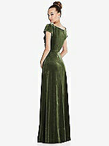 Rear View Thumbnail - Olive Green Cap Sleeve Faux Wrap Velvet Maxi Dress with Pockets
