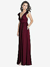 Side View Thumbnail - Cabernet Deep V-Neck Ruffle Cap Sleeve Maxi Dress with Convertible Straps