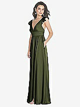 Side View Thumbnail - Olive Green Deep V-Neck Ruffle Cap Sleeve Maxi Dress with Convertible Straps