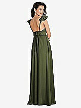 Rear View Thumbnail - Olive Green Deep V-Neck Ruffle Cap Sleeve Maxi Dress with Convertible Straps