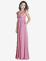 Side View Thumbnail - Powder Pink Deep V-Neck Ruffle Cap Sleeve Maxi Dress with Convertible Straps