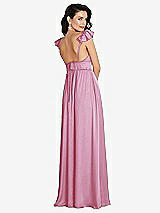 Rear View Thumbnail - Powder Pink Deep V-Neck Ruffle Cap Sleeve Maxi Dress with Convertible Straps