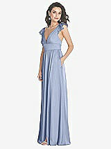 Side View Thumbnail - Sky Blue Deep V-Neck Ruffle Cap Sleeve Maxi Dress with Convertible Straps