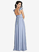 Rear View Thumbnail - Sky Blue Deep V-Neck Ruffle Cap Sleeve Maxi Dress with Convertible Straps